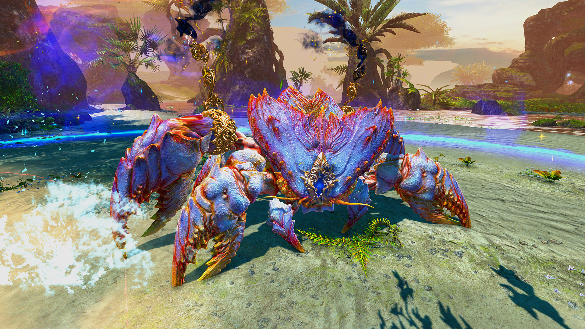 Kela the guardian resembles a giant magical crustacean with a shell of purple and blue.